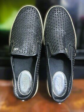 MICHAEL Michael Kors Olivia Perforated Leather Slip-Ons - Black